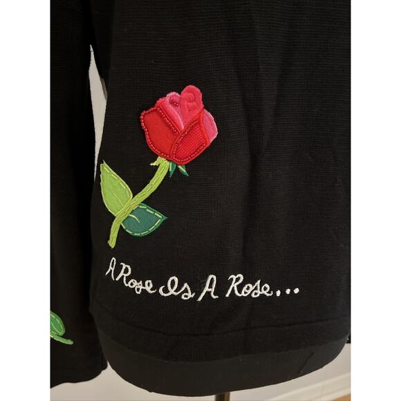 Embellished Red Roses Check Cardigan Sequin Size Small Black White Embroidery - Picture 3 of 16